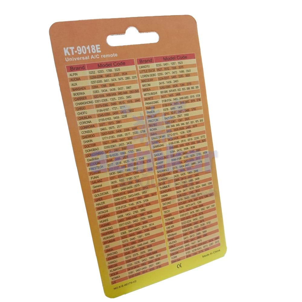 KLİMA KUMANDA KT-9018E AKILLI 4.000 KOD