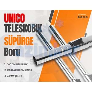 UNİCO TELESKOBİK SÜPÜRGE BORUSU METAL 32 MM 100 CM