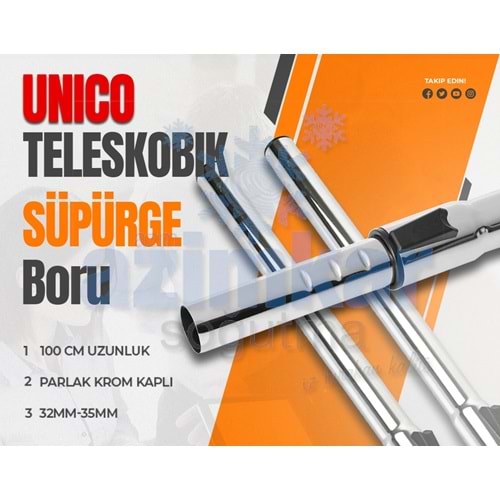 UNİCO TELESKOBİK SÜPÜRGE BORUSU METAL 32 MM 100 CM